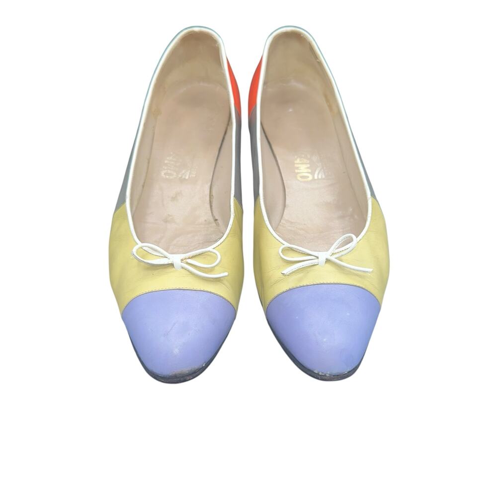 Salvatore Ferragamo Colorblock Leather Ballet Flats Orange Yellow Lilac 8 B - Picture 3 of 15